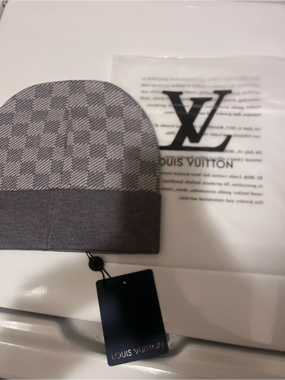 Louis Vuitton Gray Checkered Knit Cuff Beanie